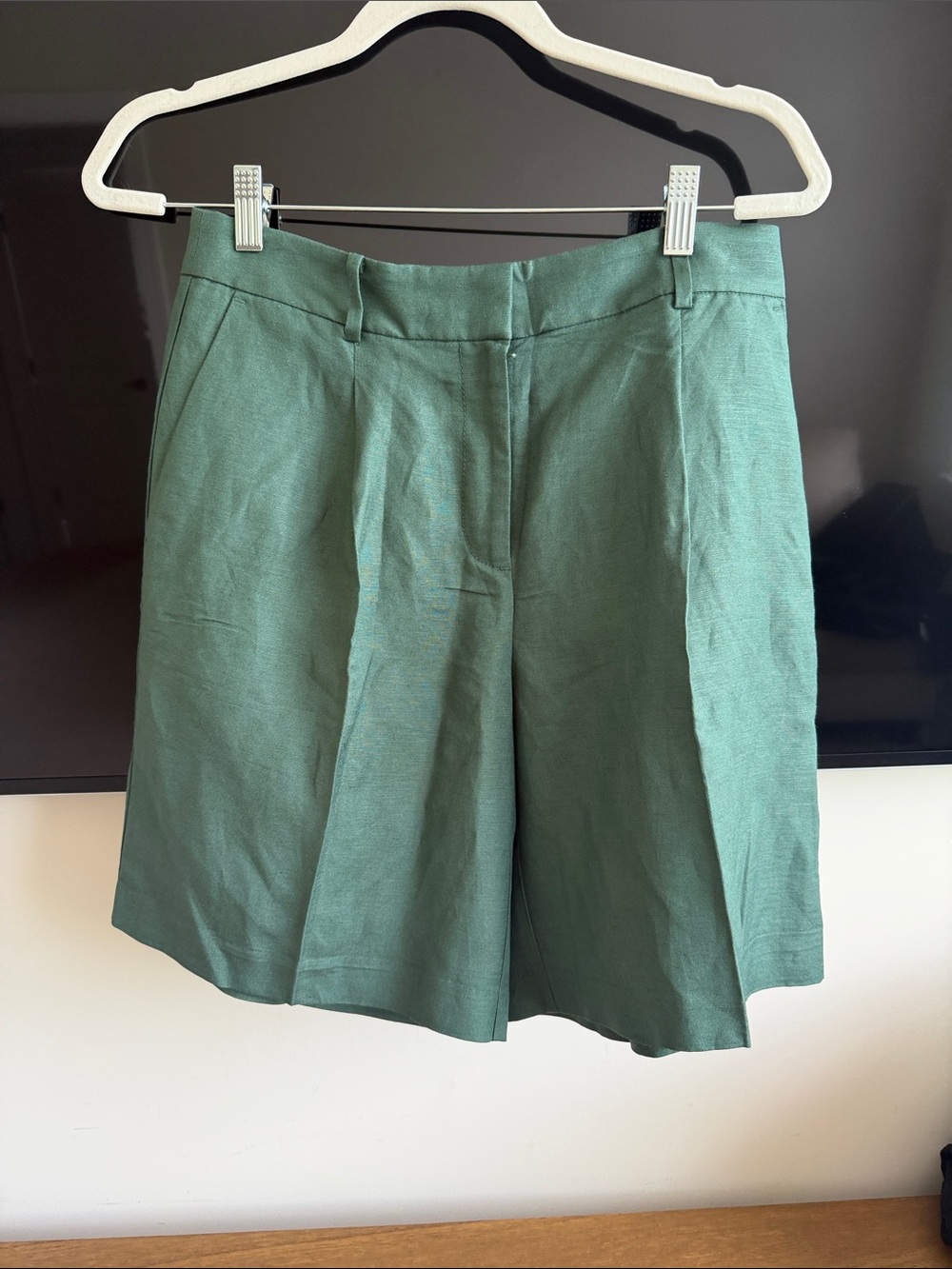 LOFT Tailored High-Rise Green Bermuda Shorts